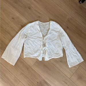 Amina Blu Linen White Tie-Front Crop Top Blouse Womens size M